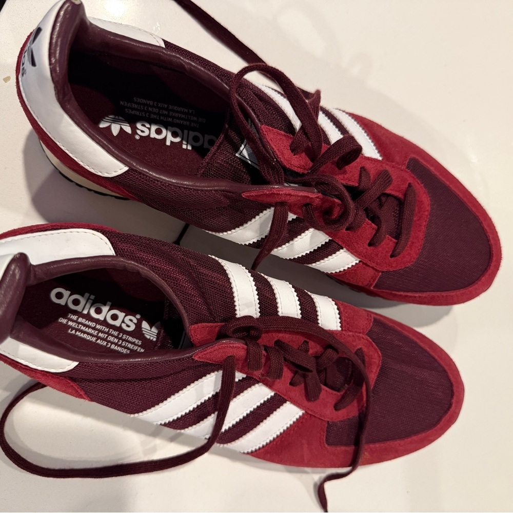 Adidas Men’s Burgundy and White Sneakers